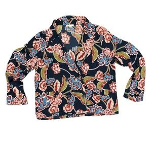 Finn & Grace L floral print double breasted light blazer faux pockets